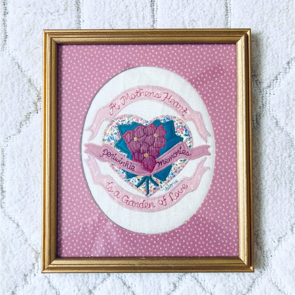 1980s Vintage Valerie Folk Art Applique A Mother’s Heart is a Garden of Love